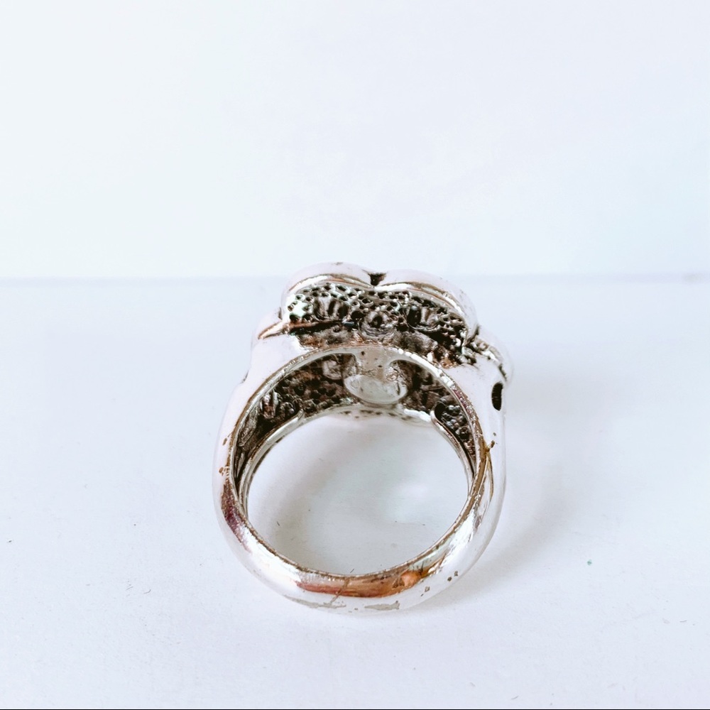 Silvertone Geometric Rhinestone Cocktail Ring - Picture 3 of 5